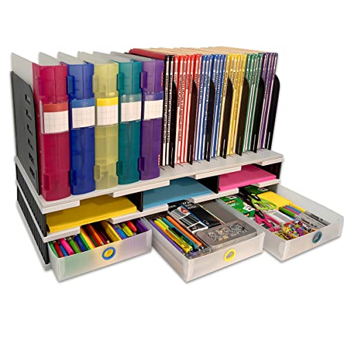 Desktop Organizer 6 Letter Tray Sorter, Vertical File & 3 Supply Drawers - Tierdrop Modular Organizers Use Vertical Space To Store All Of Your Files & Supplies In Clear View & Within Arm's Reach #TOP26