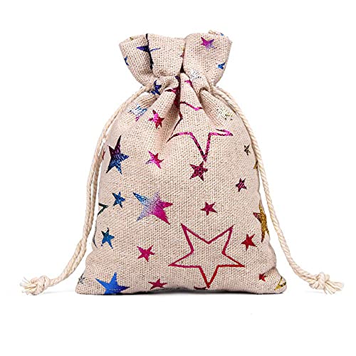 NC 12Pcs Noël Toile De Jute Cordon Cadeau Sacs Couleur Mixte Toile De Jute Faveur Cadeau Sacs De Noâ€¦ – Vignette