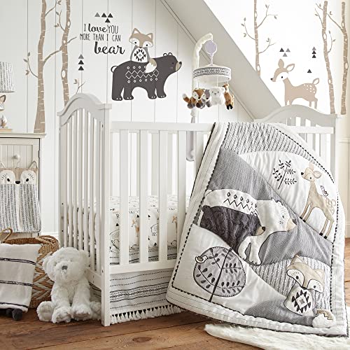 Levtex Baby - Bailey Bear Crib Fitted Sheet - Fits Standard Crib and Toddler Mattress - Tossed Bear, Fox and Deer - Black, Tan and White - Nursery Accessories - 100% Cotton - Thumbnail 3