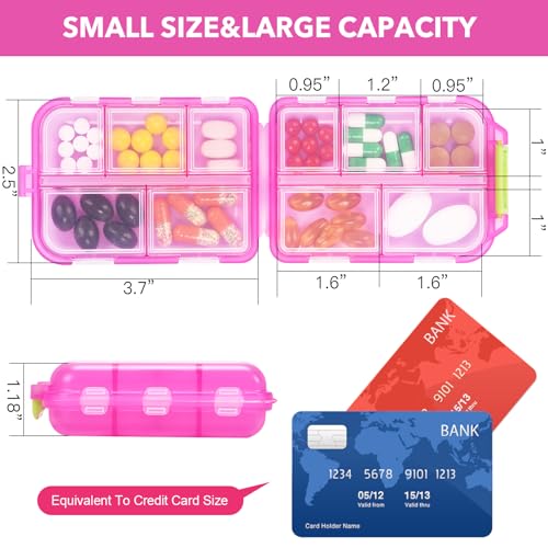 Image of Travel Pill Box with 189 Medicine Labels, 10 Compartments Travel Medicine Organizer Medicine Pill Organizer Mini Travel Essentials Pill Organizer with Stickers (Pink, 1 Pack)