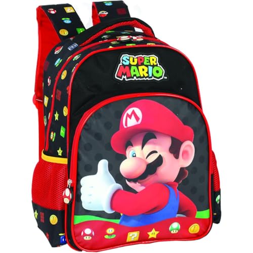 Mochila Infantil, Luxcel, Super Mario Bros, G, Preta