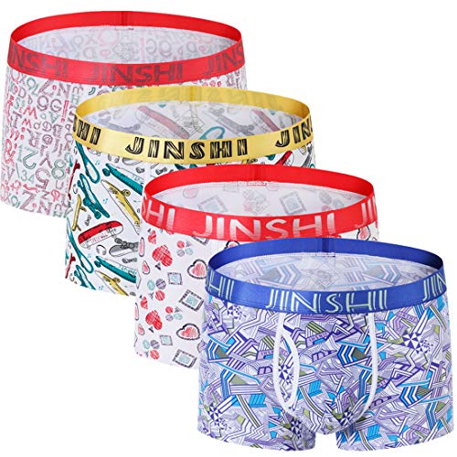 Jinshi Mens Bamboo Boxer Briefs, Cooling Underwear for Men Briefs 4 Pack