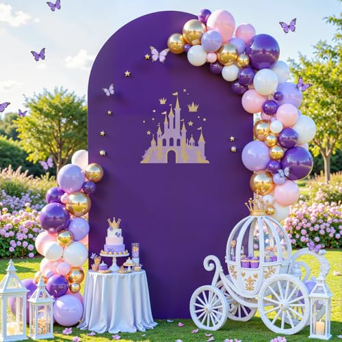 Image of Purple Arch Cover 7.2FT Polyester Fitted Wedding Arch Stand Covers Round Top Chiara Arch Covers Stretchy Backdrop Cover for Birthday Party Ceremony Banquet Decoration