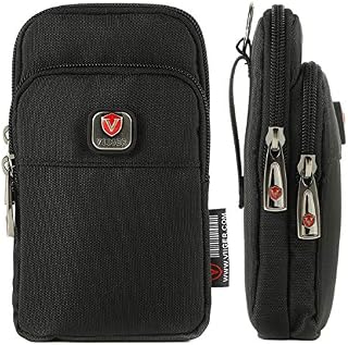 VIIGER Nylon Dual Pocket Belt Phone Case Holster Belt Loop Pouch Bag Mens Zipper Belt Pouch with Clip Smartphone Pouch Holder Compatible for iPhone 14 Pro Max/13 Pro Max/12 Pro Max/XS Max/XR, black