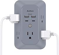Vista 12 de Protector contra Sobretensiones Extensor de Enchufe - Addtam Divisor de 5 Enchufes con Cargador de Pared USB de 4 Puertos (2 Puertos USB-C), Regleta