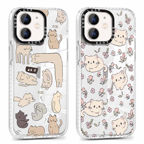 Foonary 2 Pack Cute Cat Print Phone Case for iPhone 11 6.1", Fashion Design Soft Slim Clear Case Shockproof TPU Bumper Protective Cover for Women Girls