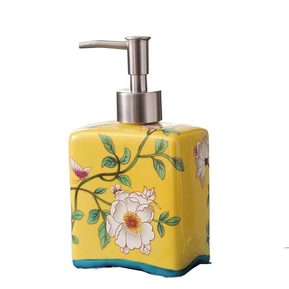 Ceramic Soap Dispenser, Vintage Soap Dispenser Hand Soap Pump Bottles,for Kitchen, Bathroom(Yellow)
