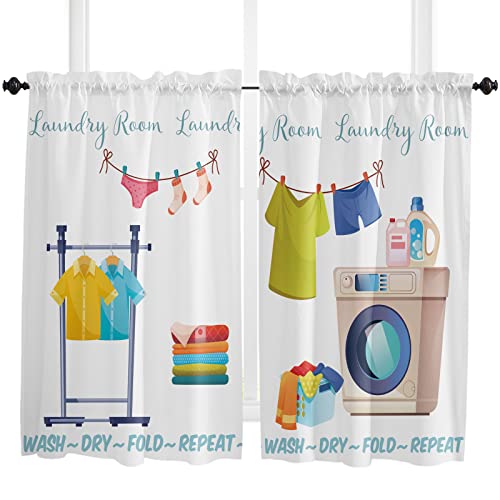 Debedcor Laundry Room Curtains 45 Inch Length, Laundry Rountine Tier Curtain, Simple Drawn Small Window Treatment Panel Laundry Curtains for Bedroom, Cafe, Living Room, 2 Panels, 27.5 W x 45 L