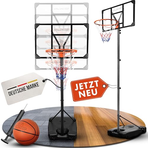 VALENESS® Basketballkorb Outdoor - [135 bis 305 cm] Höhenverstellbarer und Wetterfester Ständer - Profi Korb Mit Basketball und Pumpe für Kinder und Erwachsene (Jugendliche und Erwachsene)
