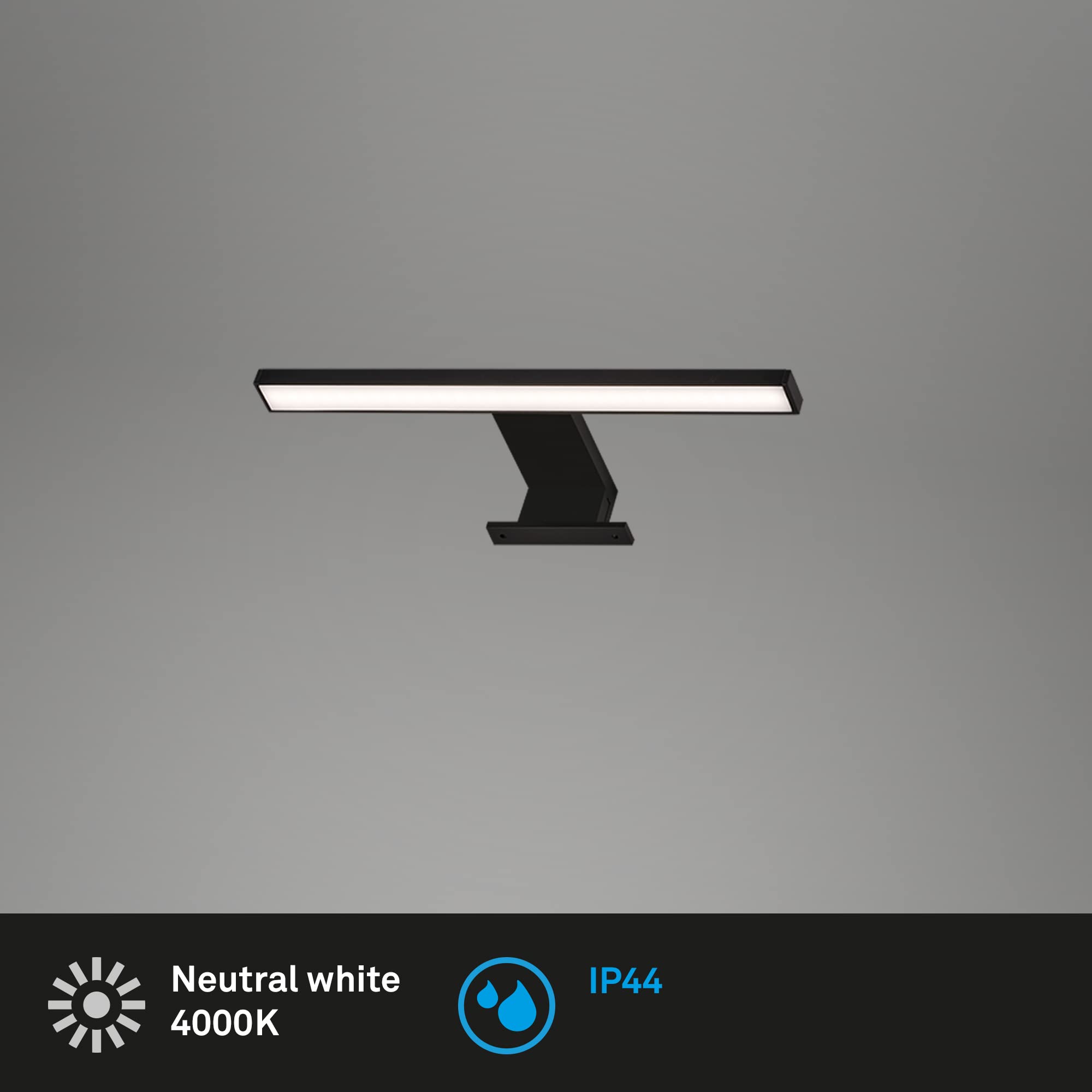 Briloner - Lampada LED a specchio, lampada a specchio IP44, lampada da bagno, lampada da bagno 5 Watt, 500 Lumen, 4000 Kelvin, nero, 300x103x36mm (LxLxH)
