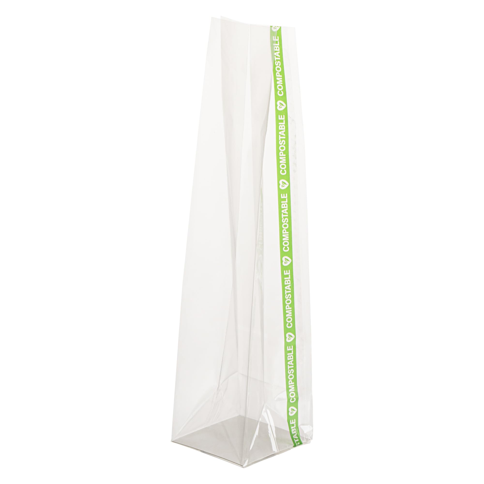 Resturantware Plastic Gusset Bags 100 Count 2" x 2" x 8 1/4" Wicker Dispensing Bottom Gusset Clear Plastic Bags Heat Sealable For Sourdough Bread Cookies Pastries Rolls For Home Bakers And Bakeries