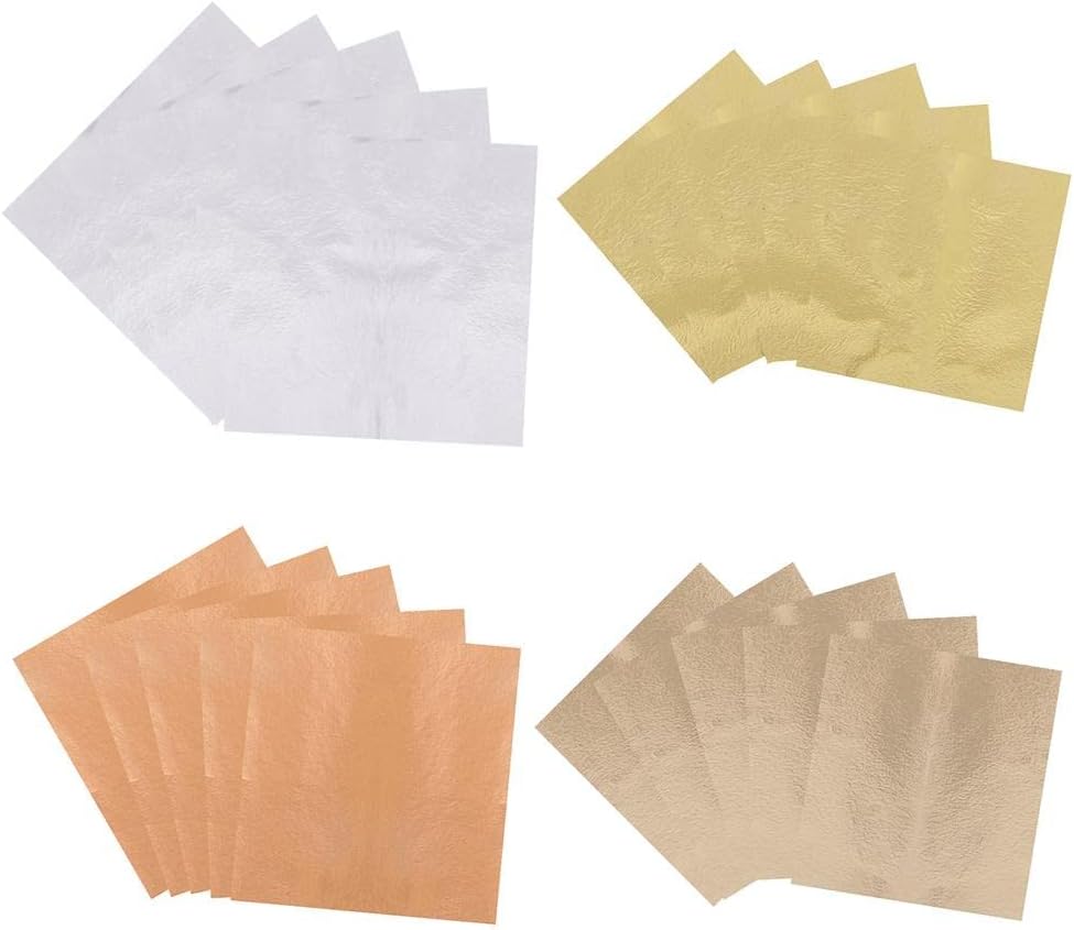 Imitation Gold and Silver Leaf Sheets for Art Craft, Gilding, and DIY Jewelry Making - 20 Sheets 9x9cm Foil Paper