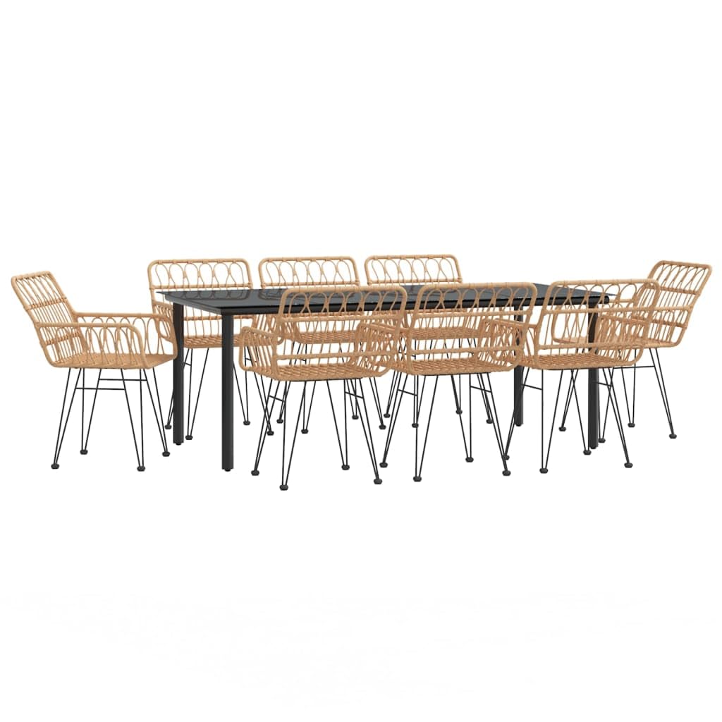 Juego de comedor de jardín de ratán sintético con marco de acero y tablero de cristal templado, para exteriores