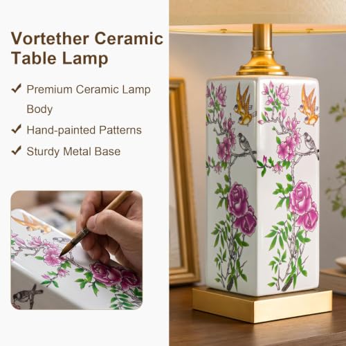 Image of 24.7 inch Chinoiserie Lamps Set of 2, Ceramic Table Lamps for Bedroom