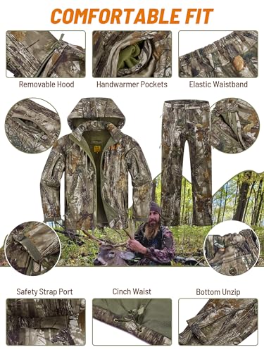 NEW VIEW Camo Hunting Clothes for Men, Quiet Warm Fleece Lining, Cold Weather Deer Hunting Jacket and Pants with Face Mask - Thumbnail 5