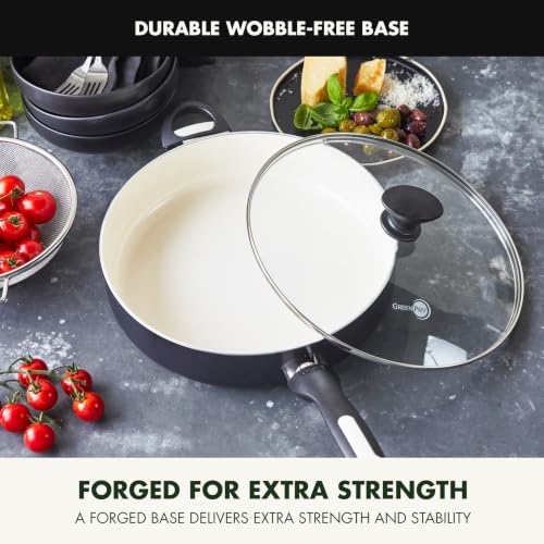 Image of GreenPan Rio Healthy Ceramic Nonstick, SautAƒ Pan with Lid, 5QT, Black