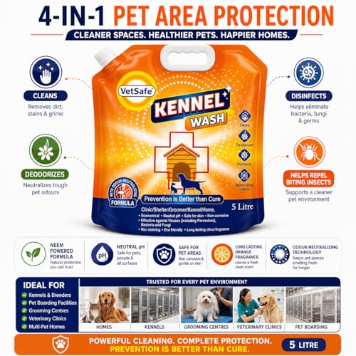 Image of VetSafe Kennel Wash 5 litre (5L) | Concentrated Kennel Cleaner & Pet Floor Cleaner | Odour Neutralizer & Pet Area Freshener | Safe for Dogs & Cats | Kennel, Cage, Floor & Pet Area Sanitizer