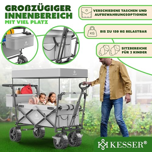 KESSER® Bollerwagen faltbar GT9000 mit Dach | inkl. 2X 3-Punkt Gurtsystem - 2