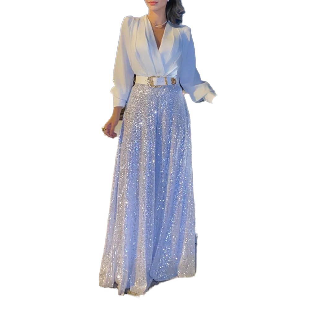 ZYWUOY Tuta da sera glamour da donna con elegante scollo a V e dettagli in paillettes
