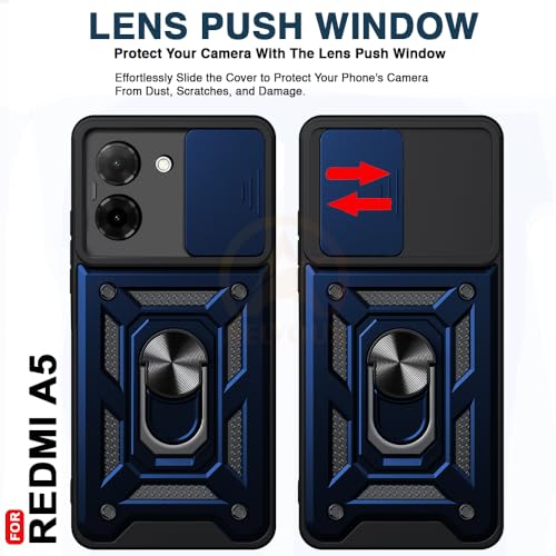 Image of Armor Bumper Back Cover Case for Poco C71 / Redmi A5 Rotating Camera Cover, Ring Holder & Kickstand | Heavy Duty & 360 Degree Protection Poco C71 / Redmi A5 Back Cover (Blue)