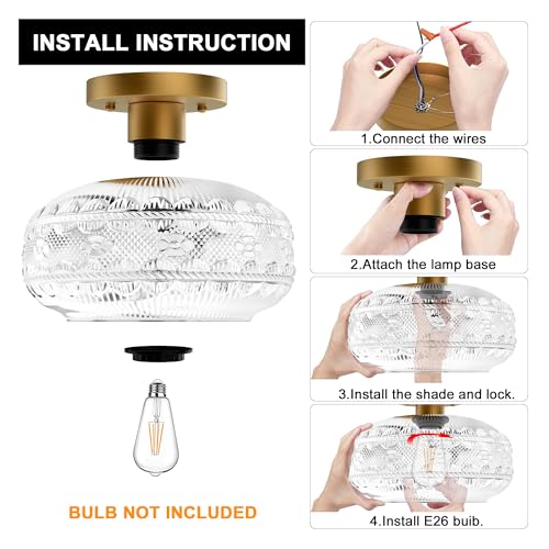 Apoto CA-9 SERIES Industrial Semi Flush Mount Ceiling Light Fixture,Gold Hallway Light,Globe Glass Light Fixture Ceiling,Vintage Ceiling Lamp,Farmhouse Light thumb #7