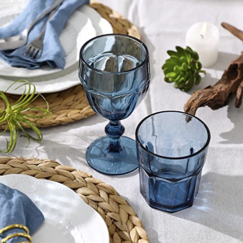 East Creek | Set Of 6 Colored Water Glasses With Stem | Vintage Look For Weddings, Parties, Daily Use | Footed Iced Beverage Goblets | Navy Blue #TOP4