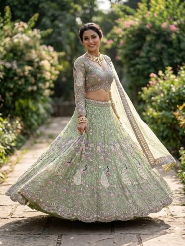 Image of Lehenga choli For Womens and Girls Soft Butterfly Net Lehenga Choli with Coding Sequins Work Dupatta | Semi Stitched Designer Ethnic Set