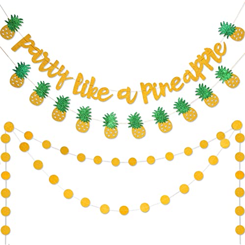 6 Pcs Pineapple Banner Decoration Party Like a Pineapple Birthday Banner Gold Glitter Garland for Aloha Luau Tropical Summer Hawaiian Birthday Party Decorations Supplies