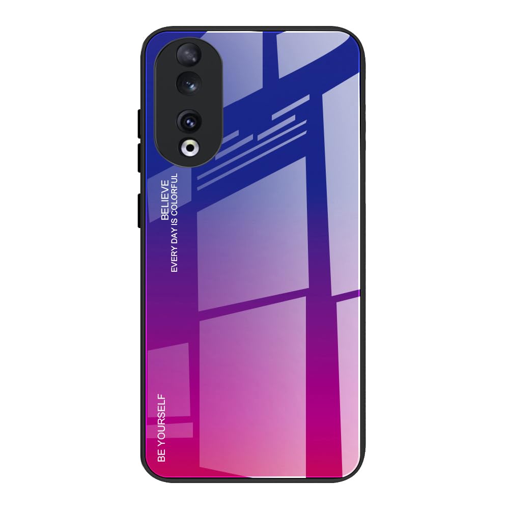 DEDUX Case for Honor 90, Gradient Tempered Glass Back Case and Shockproof Silicone Tpu Protective Phone Case Cover (Blue/red)