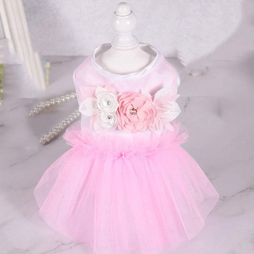 Cute Dog Cupcake Dress Princess Dress Tutu Flowers Pearls Comfortable Dog Dress Skirt Pink Lace Designs Puppy Dog Accessories (Color : Pink Size : Large) (Pink X)