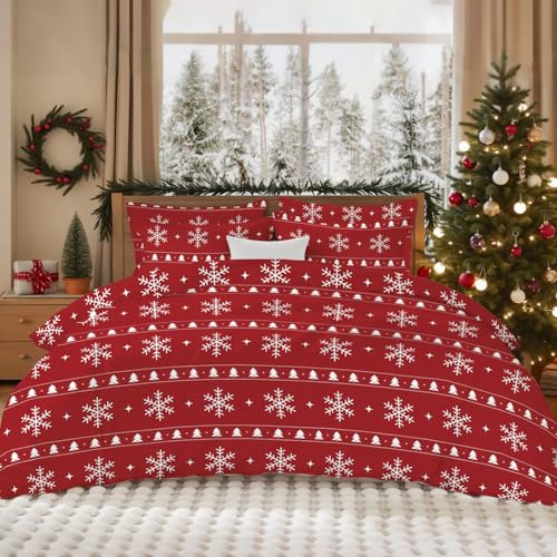 Nyescasa Bettwäsche Weihnachten 135x200 Rot Schneeflocke...