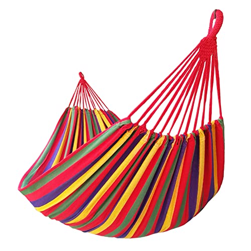 Image of GOCAN Brazilian Double Hammock 2 Person Extra Large Canvas 250x160cm Total Length 350cm Load 500lb Cotton Hammock for Garden Outdoor and Indoor