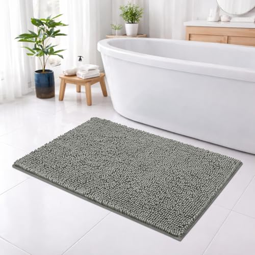 Image of LUXE HOME INTERNATIONAL Shaggy Chenille Bath Mat Extra Soft Super Absorbent Anti Skid Slip Popcorn Door Mats for Home Entrance, Bathroom, Bedroom, Kitchen, Floor Mat (45x75 cm Grey) Pack of 1