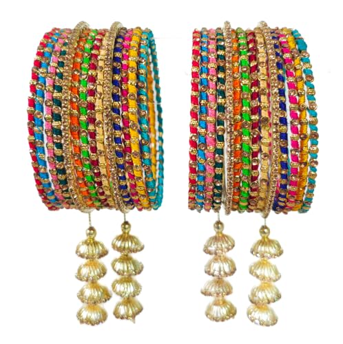 Image of Swara Creations Metal bangles /kada Set wrapped in Silk Thread & golden dots for Women & Girls (24 Pcs)