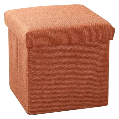 ELzEy - Reposapiés plegable, otomano plegable, reposapiés otomano de lino, caja de almacenamiento, reposapiés, taburete adecuado para patio, sala de estar, pasillo (naranja, 30 x 30 x 30 cm), luna