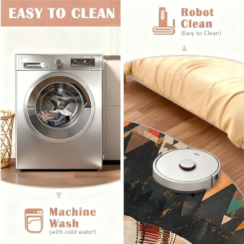 Tapis circulaire géométrique lavable et antidérapant style bohème