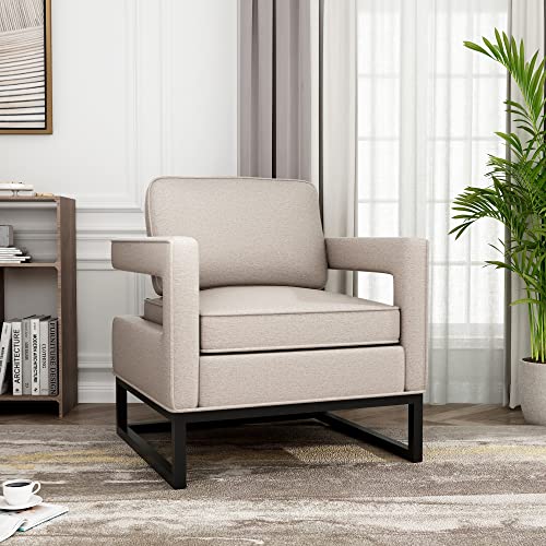 Alunaune Modern Arm Accent Chair Living Room Chairs, Mid Century Upholstered Backrest Lounge Chair Removable Seat Cushion Sofa Reception Chair For Bedroom-Beige #TOP6