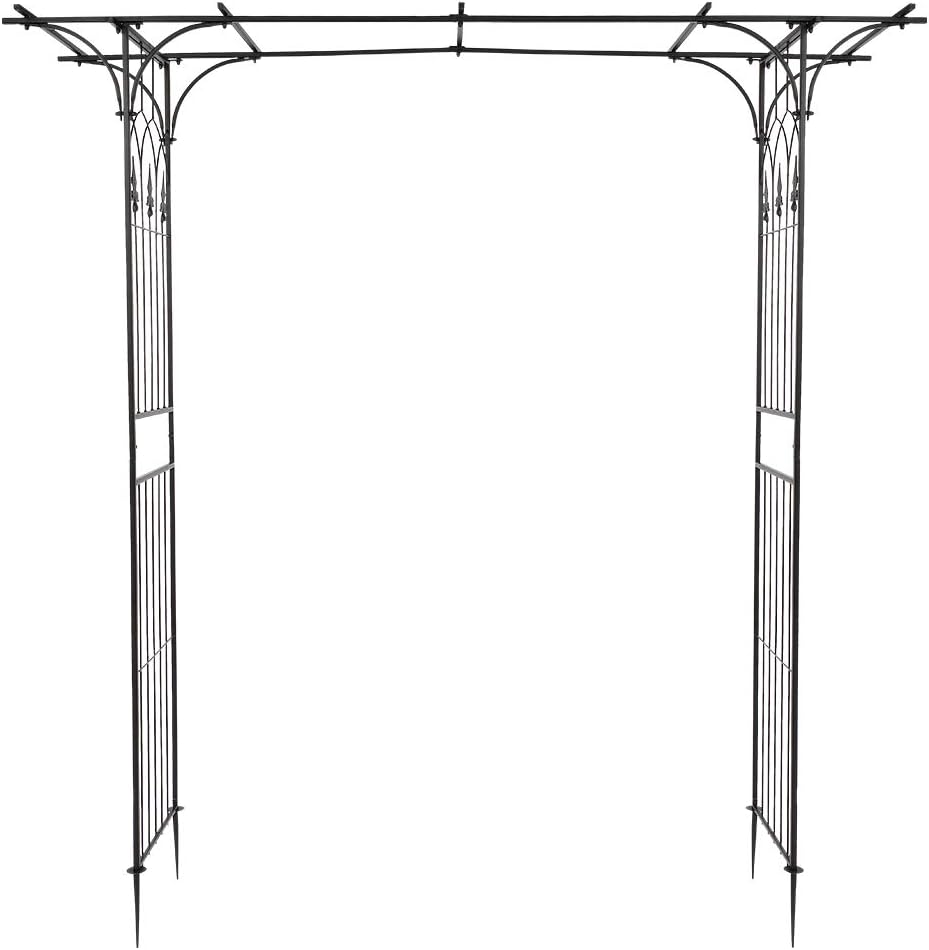 Wrought Iron Garden Arch Arbor for Climbing Plants,Outdoor Garden Lawn Backyard Plants Stand Archway Flat Top Arbor Trellis for Wedding Bridal Party Decoration