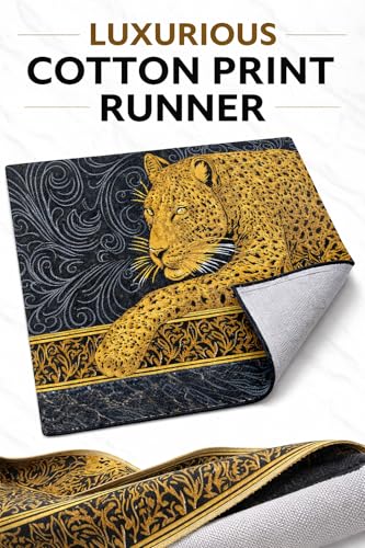 Image of SAGON 2x5 Ft Printed Runner Carpet - Cotton Bedside Rug for Bedroom & Living Room (Leopard)