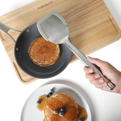 Image of Calphalon Prime Solid Turner, Cooking Spatula, Kitchen Spatula, Stainless Steel Turner with Heat Resistant Silicone Rim for Nonstick Cookware, Durable and Comfortable Kitchen Utensil