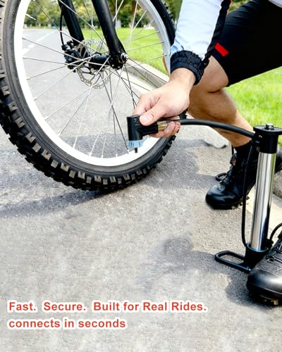 GODESON Bicycle Air Chuck – Dual-Valve (Presta & Schrader) with 1/4" G F-NPT, Lock On Presta Valve Chuck for Pumps & Compressors, Includes 1/4 G to 1/4 NPT Adapter & Teflon Tape, 130 PSI Max Pressure