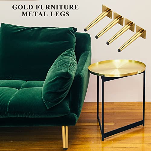 Maopiner Gold Furniture Cabinet Metal Legs, 4Pcs 8 Inch Kitchen Tall Sleek Tapered Leg, Brushed Nickel Finish, Sofa Table Bed Legs Perfect For Sofa/Bench/Kitchen/Bed Feet Replacement (Non Bevel Leg) #TOP4