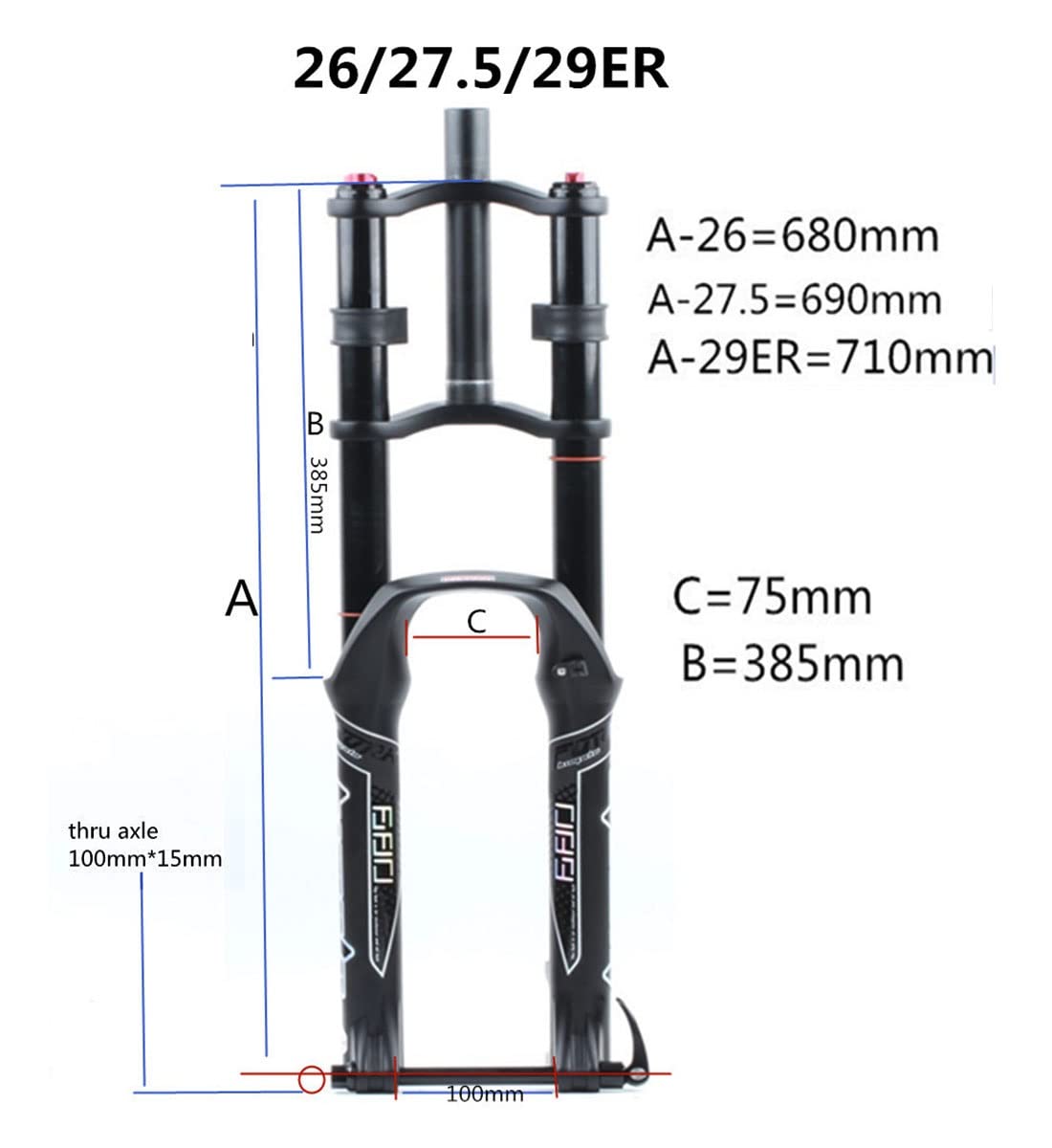 Horquilla De Suspensión Neumática Para MTB DH - 27.5/29", Doble Hombro, Recorrido 180mm, Eje BOOST 15x110mm