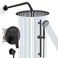 SR SUN RISE Matte Black Shower Faucet Set - 10 Inch Rain Shower Head with Adjustable Slide Bar Combo Set - Wall Mounted Rain Shower System Bathroom (Valve and Trim Kit Included)