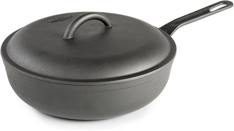 Guidecast 10” Deep Frypan I Dual Handle & Self-Basting Dome Lid | Cast Iron, Lightweight, Gourmet Frying Pan, Camp Cookware