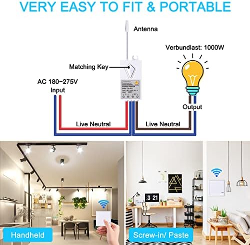 NineLeaf Wireless Lights Switch Kit No Wiring Remote Control Light Switching for LED Lamps 1000W Outdoor 500m Indoor 50m IP66 Waterproof (2PK One-Way Switches and 1PK Receiver)