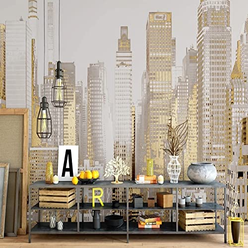 Abstract Modern City Buildings 3D Wall Murals Wallpaper, Nordic Golden Background Wall Poster Murals, Wall Painting Art Wallpaper For Living Room And Bedroom Home Decor 177" By 124" #TOP2