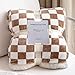 LOMAO Sherpa Throw Blanket Fleece Blanket with Checkered Pattern Soft Thick Blanket for Couch, Bed, Sofa Luxurious Warm and Cozy for All Seasons (Khaki, 51