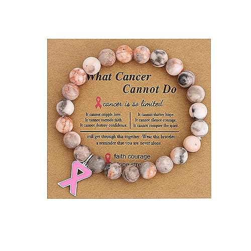 LUOKIFUR Bracelet accessoire perlé de sensibilisation au cancer du sein avec breloque ruban rose Bracelet réglable cadeau pour amis, famille, collègues (pink zebra)