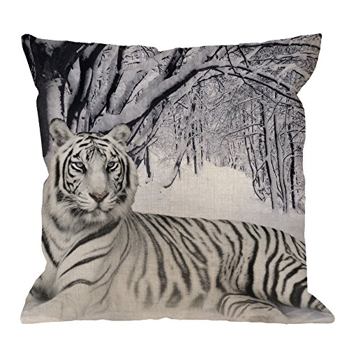 HGOD DESIGNS Circle Throw Pillow Case Cotton Linen Square Cushion Cover Standard Pillowcase for Men Women Kids Home Decorative Sofa Armchair Bedroom Livingroom 18 x 18 inch (Tiger)